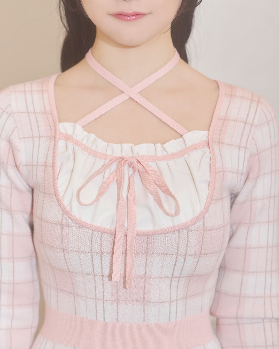 クロスリボンチェックファーワンピ ブラック | ファッション通販