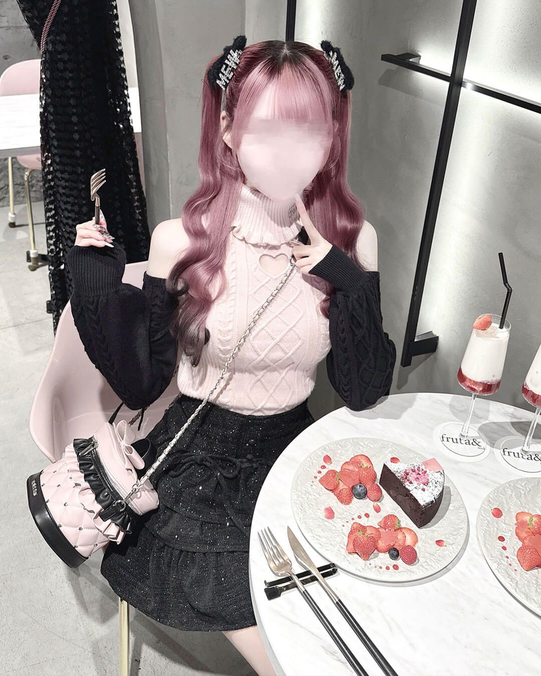 ハートカット肩あきケーブルニット ピンク | ファッション通販