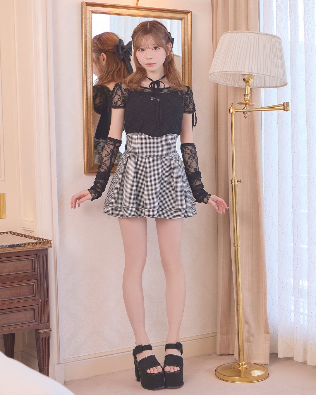 美脚ギンガムチェックスカート（インナーパンツ付き） ブラック