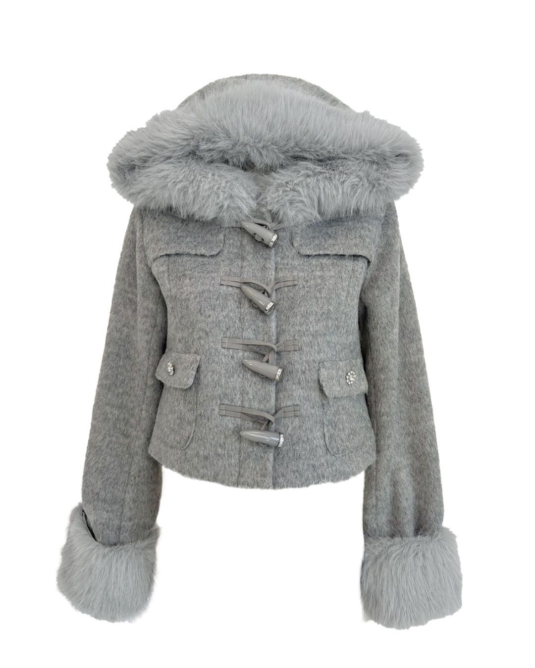 ファーショートダッフルコート グレー | ファッション通販＆メディア