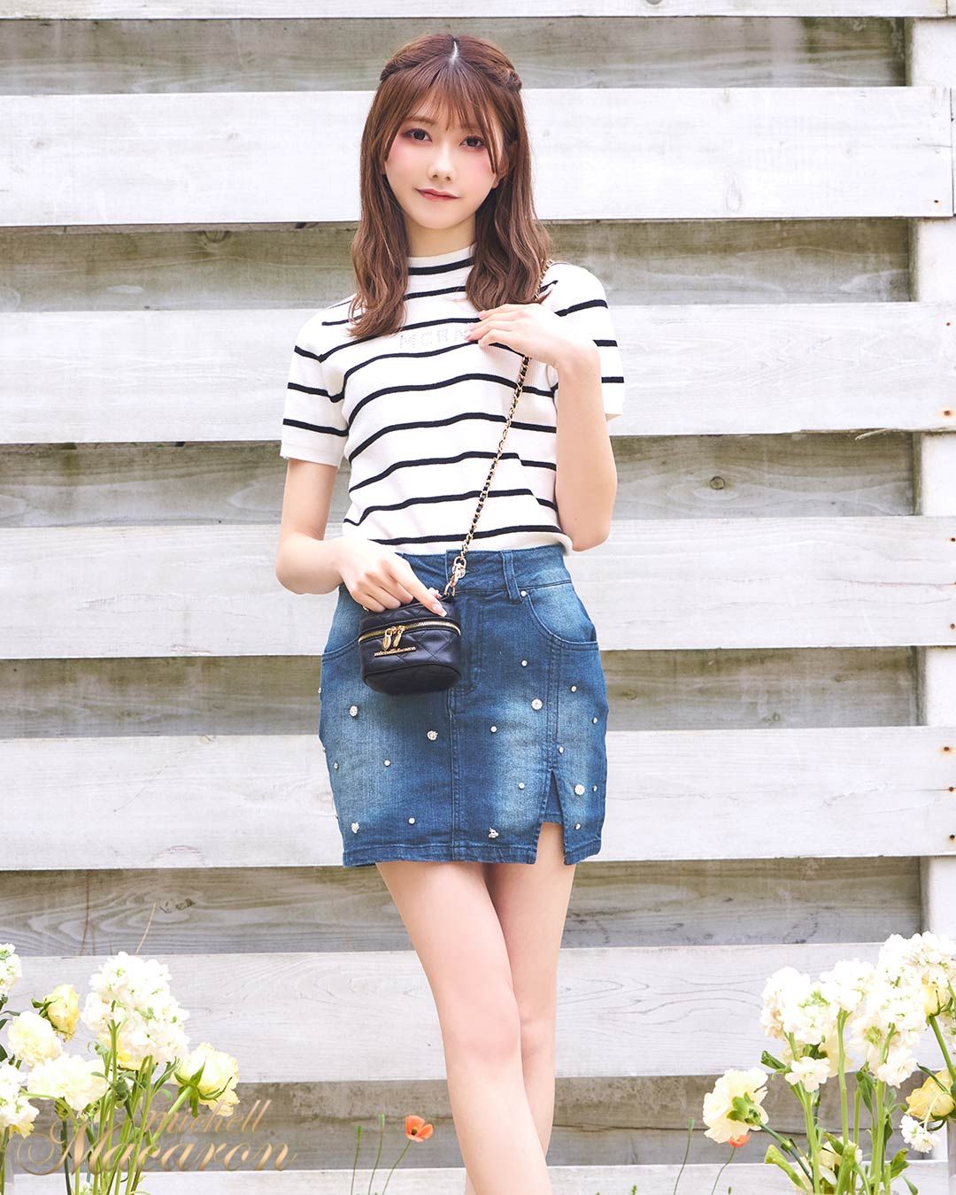 GIRLISH St.cecilia ブーケニット　ブラック　ホワイト　ボーダー GIRLISH St.cecilia ブーケニット ブラック ホワイト ボーダー