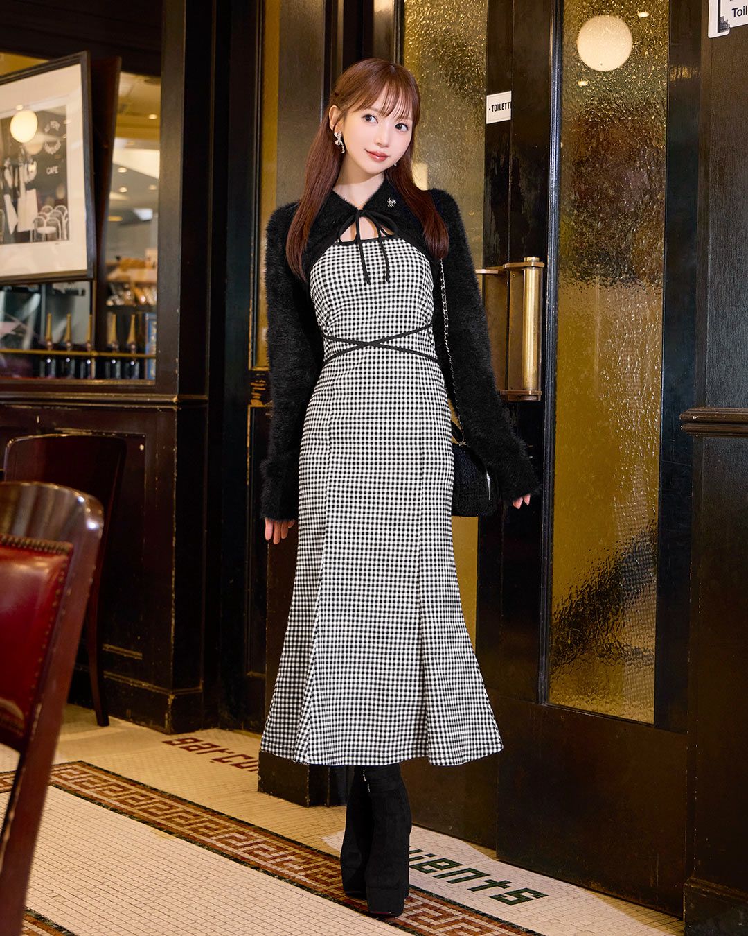 【完売品】シャギーボレロsetチェックワンピ シャギーボレロsetチェックワンピ ブラック | ファッション通販