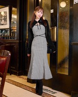 シャギーボレロsetギンガムチェックロングワンピ ブラック