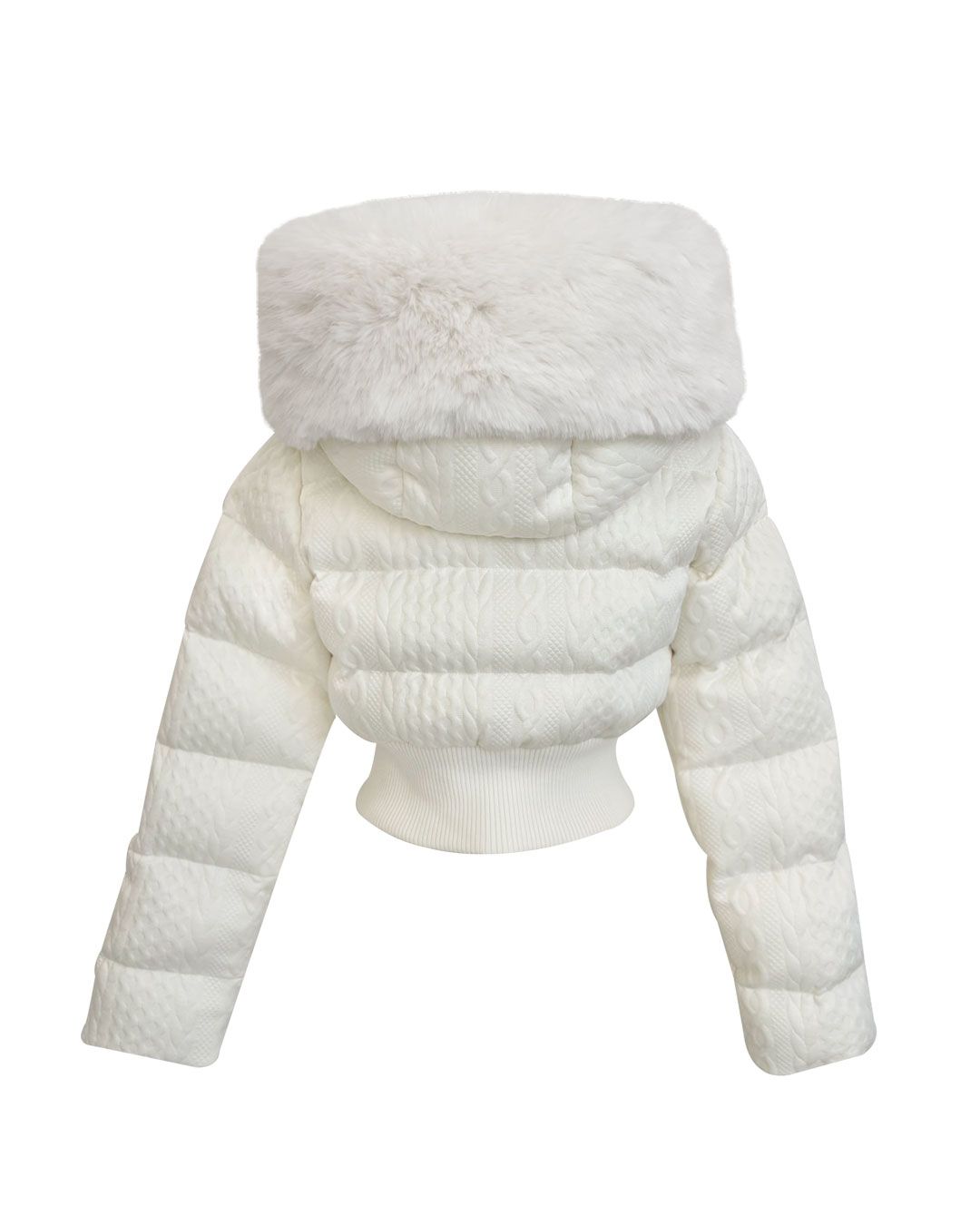 ミシェルマカロン ファーフードケーブル柄 ショートダウン ファーフードケーブル柄ショートダウン ベージュ | ファッション通販