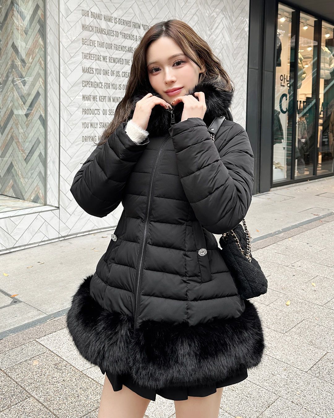 rady ファーフーディくびれファイバーダウン ファーフーディくびれファイバーダウン ブラック | ファッション通販