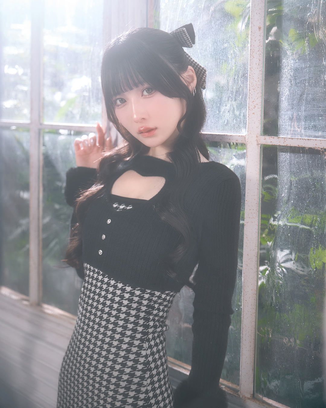 ハートカットニットワンピース ブラック×ホワイト | ファッション通販