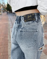 サイドカットビジューデニムパンツ ブルー | ファッション通販