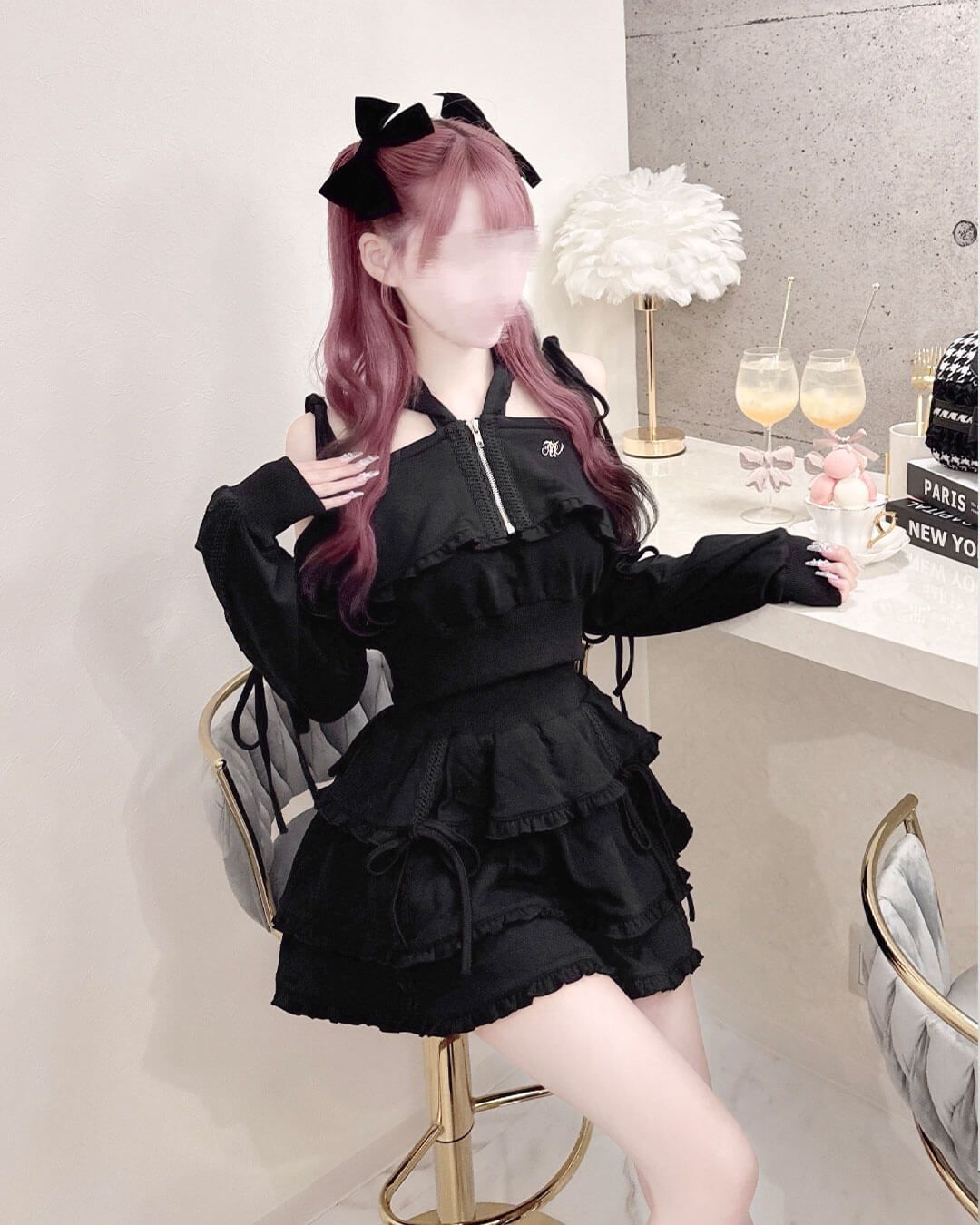 リボンスリットスウェットセットアップ グレー | ファッション通販