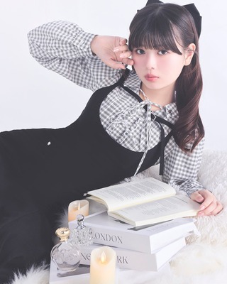 michellMacaron チェックリボンシャツジャンスカセット ブラック チェックフリルシャツロングジャンスカセット ブラック | ファッション