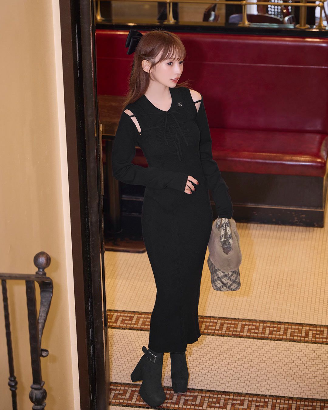 襟付きアンサンブルロングワンピース ブラック | ファッション通販