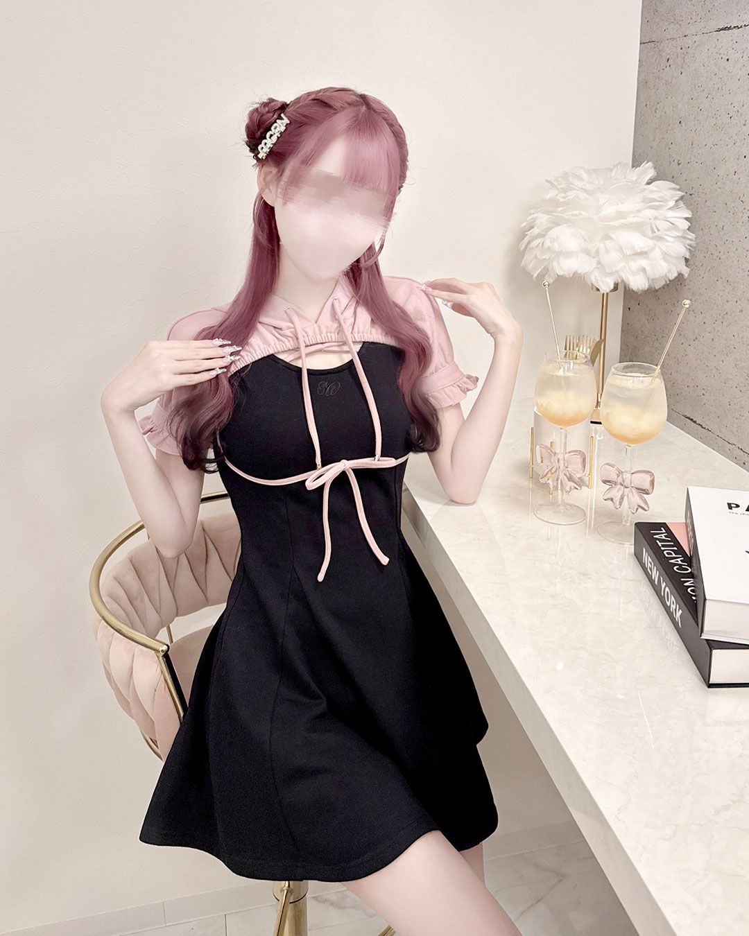 クロスフードスウェットワンピース ピンク | ファッション通販