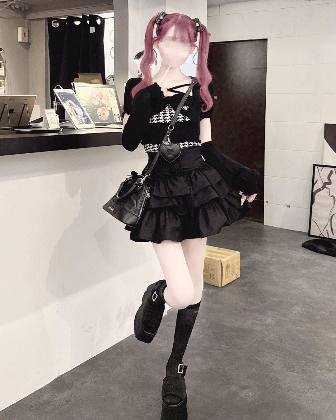 ビッグリボン千鳥アンサンブルトップス シェルピンク | ファッション