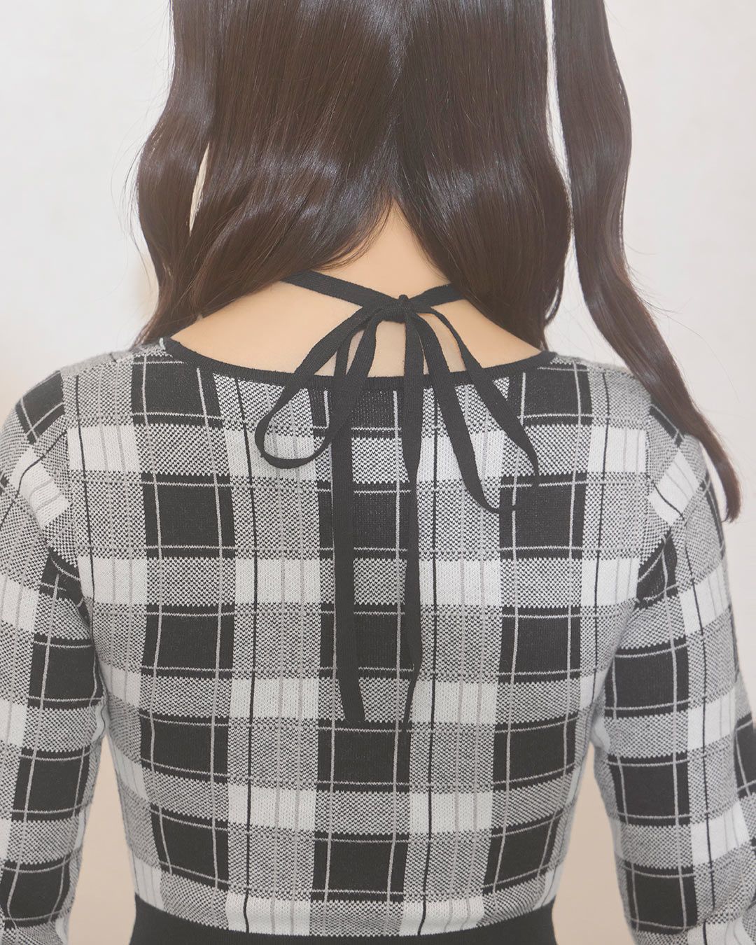 クロスリボンチェックファーワンピ ブラック | ファッション通販