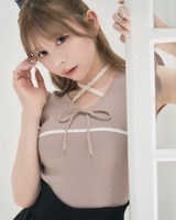 michellMacaron ノースリーブフリルニットトップス ブラック 新品未開封ノースリーブフリルニットトップス ブラック FREE
