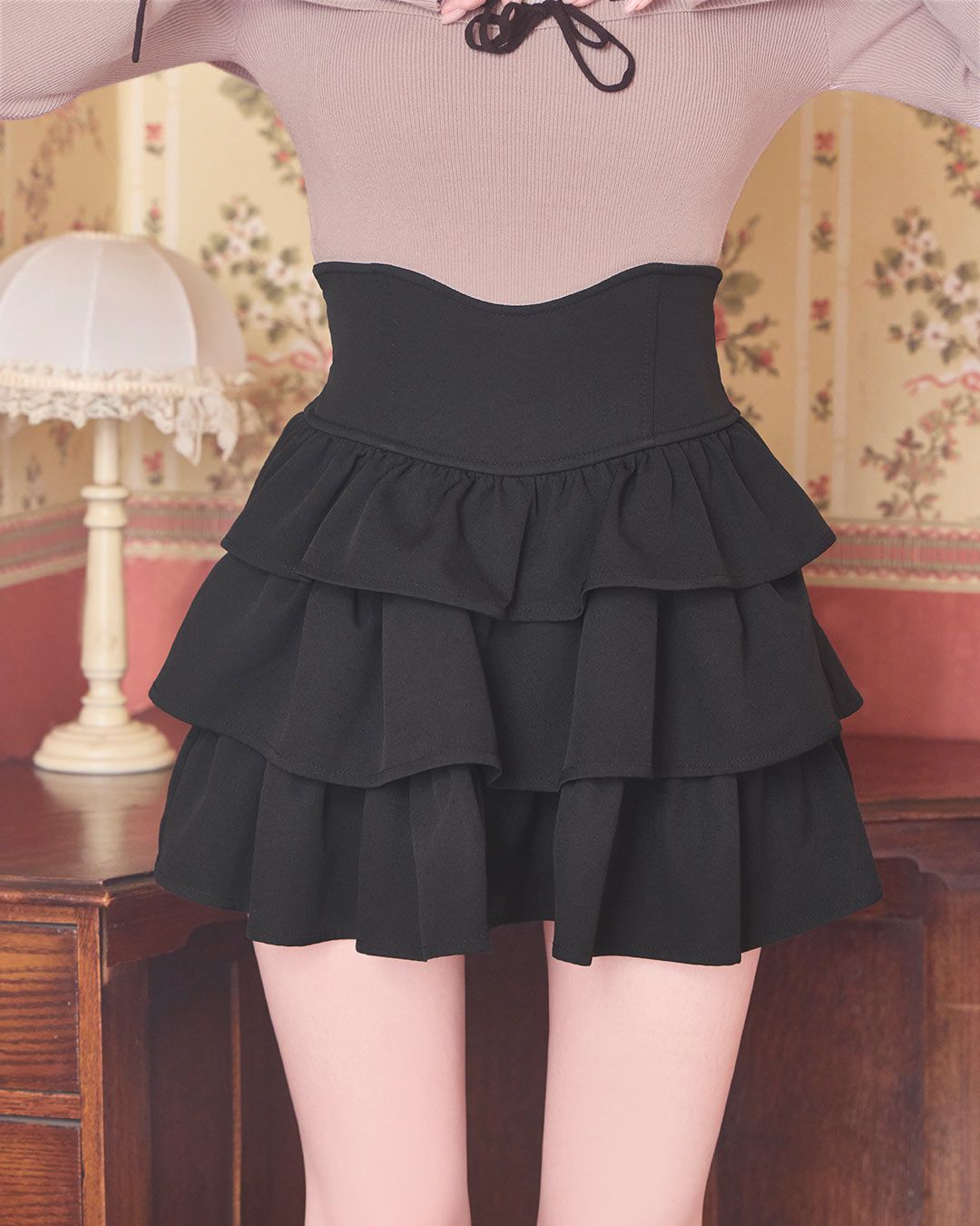 コムデギャルソンリメイク フリル付き黒シフォンミニスカート 2026年