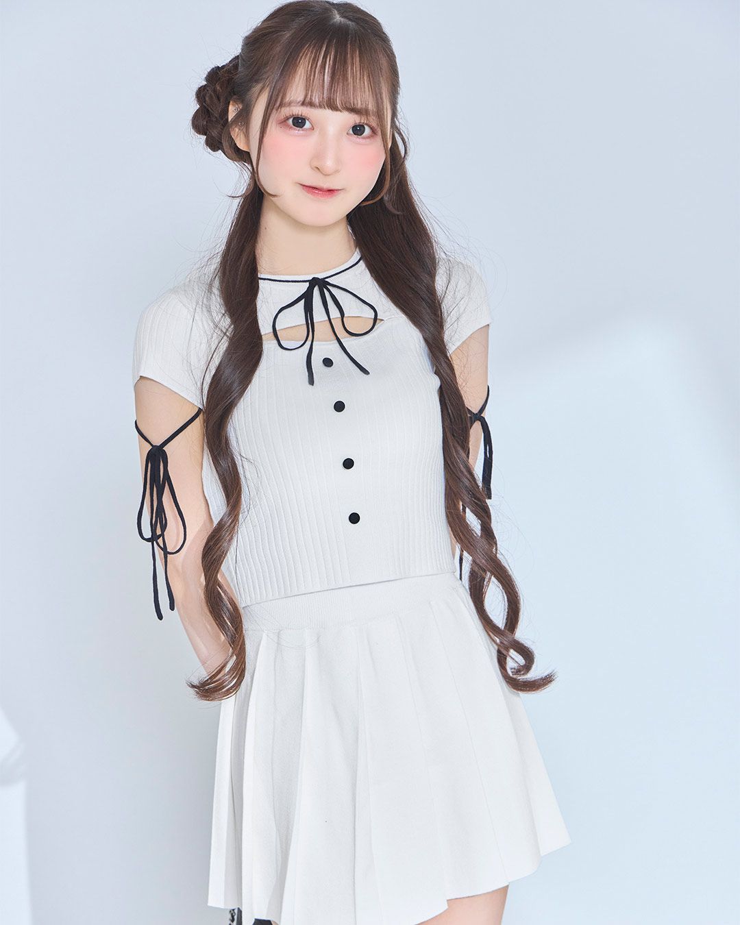バイカラーニットプリーツスカートセットアップ ホワイト