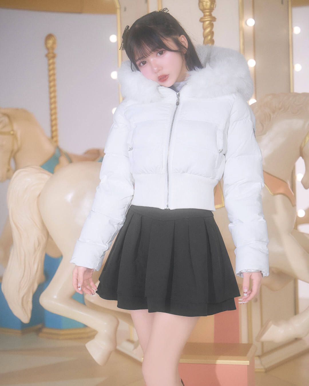 ファーフードショートダウン ホワイト | ファッション通販＆メディア