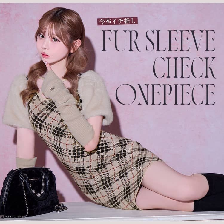 ファースリーブチェックワンピース