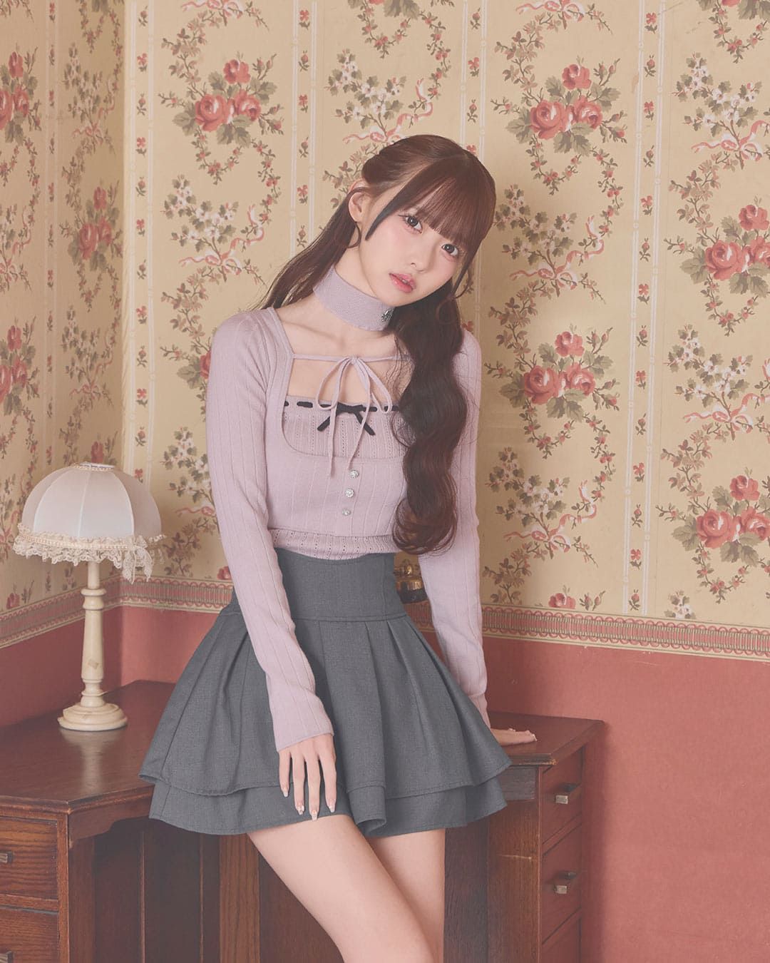 リボンキャミアンサンブルニットトップス ピンク | ファッション通販