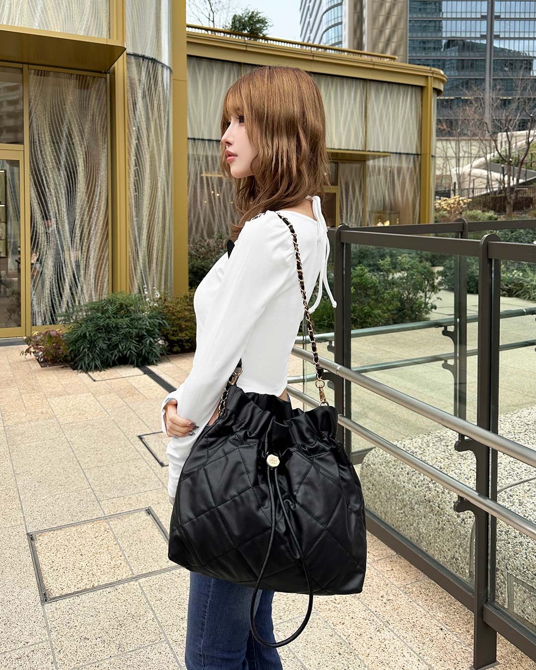 極美品✿ブラック キルティングバッグ~~ 極美品 ハンティングワールド トートバッグ バチュークロス