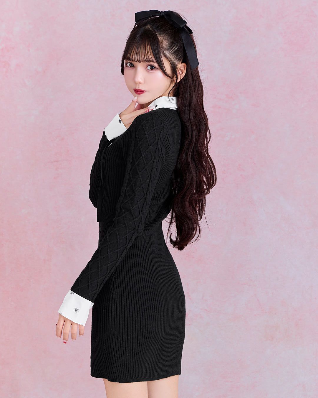 モノグラムシャツドッキングニットワンピース ブラック | ファッション