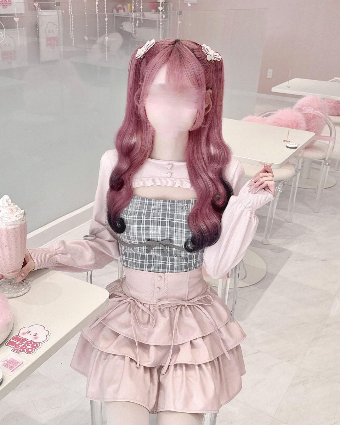 デコルテカットチェックアンサンブルトップス ブラック | ファッション
