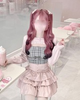 デコルテカットチェックアンサンブルトップス シェルピンク デコルテカットチェックアンサンブルトップス シェルピンク