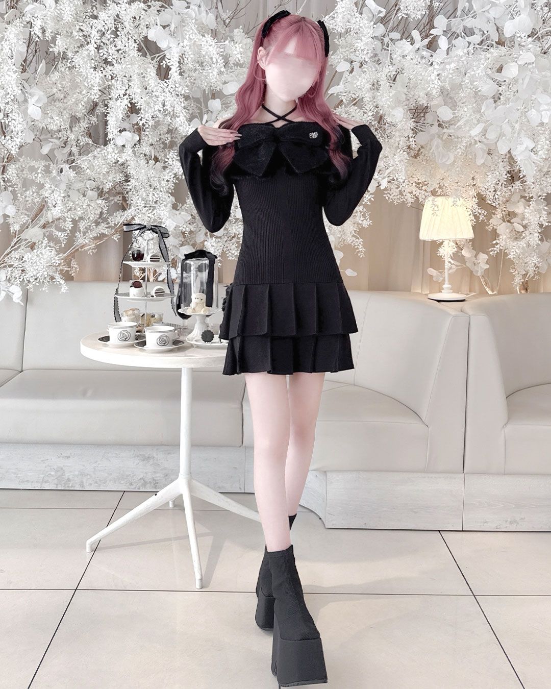 ビッグリボンクロスオフショルワンピ ブラック | ファッション通販