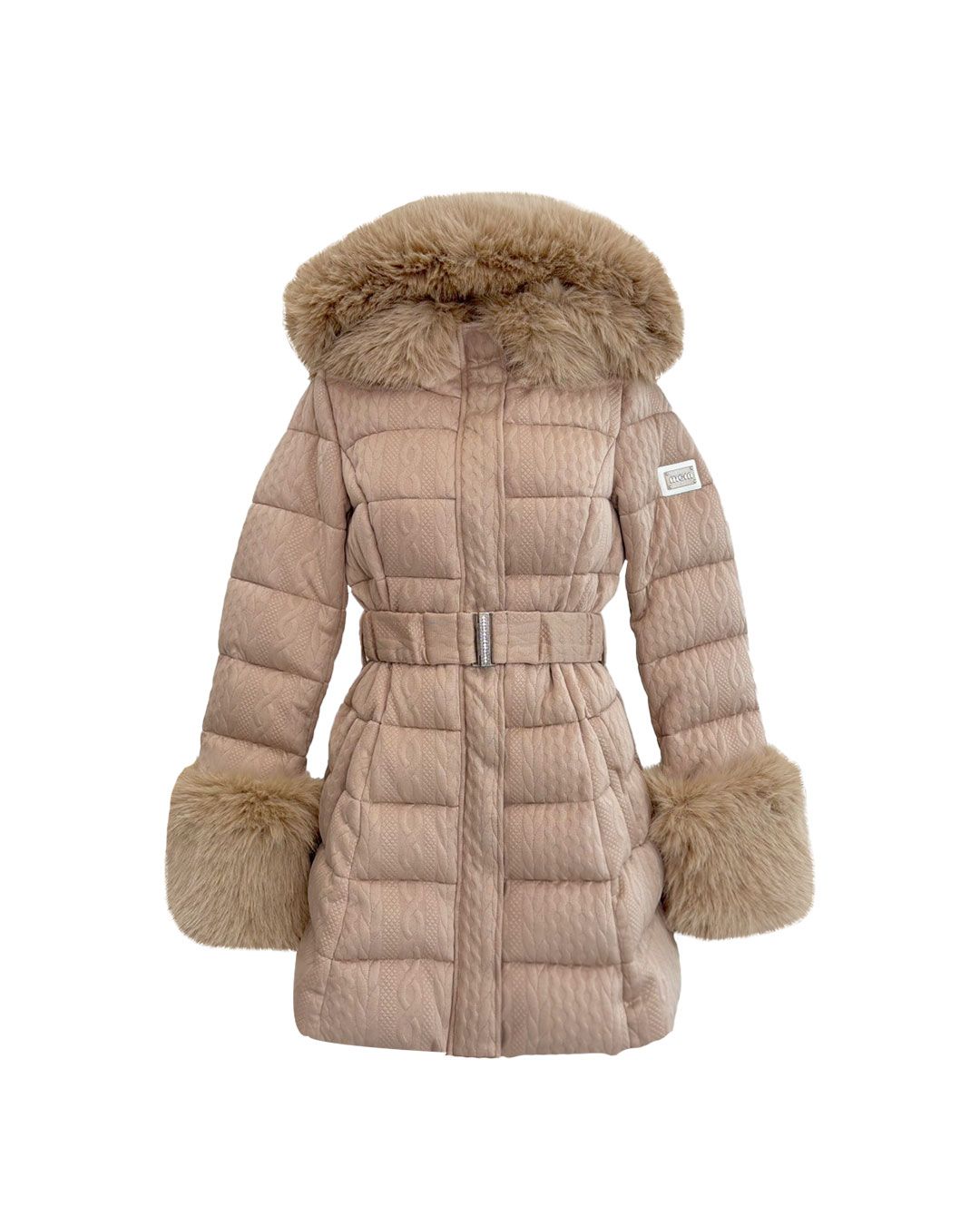 ケーブル柄ベルトダウンコート　ミシェルマカロン ケーブル柄ベルトダウンコート ブラック | ファッション通販＆メディア