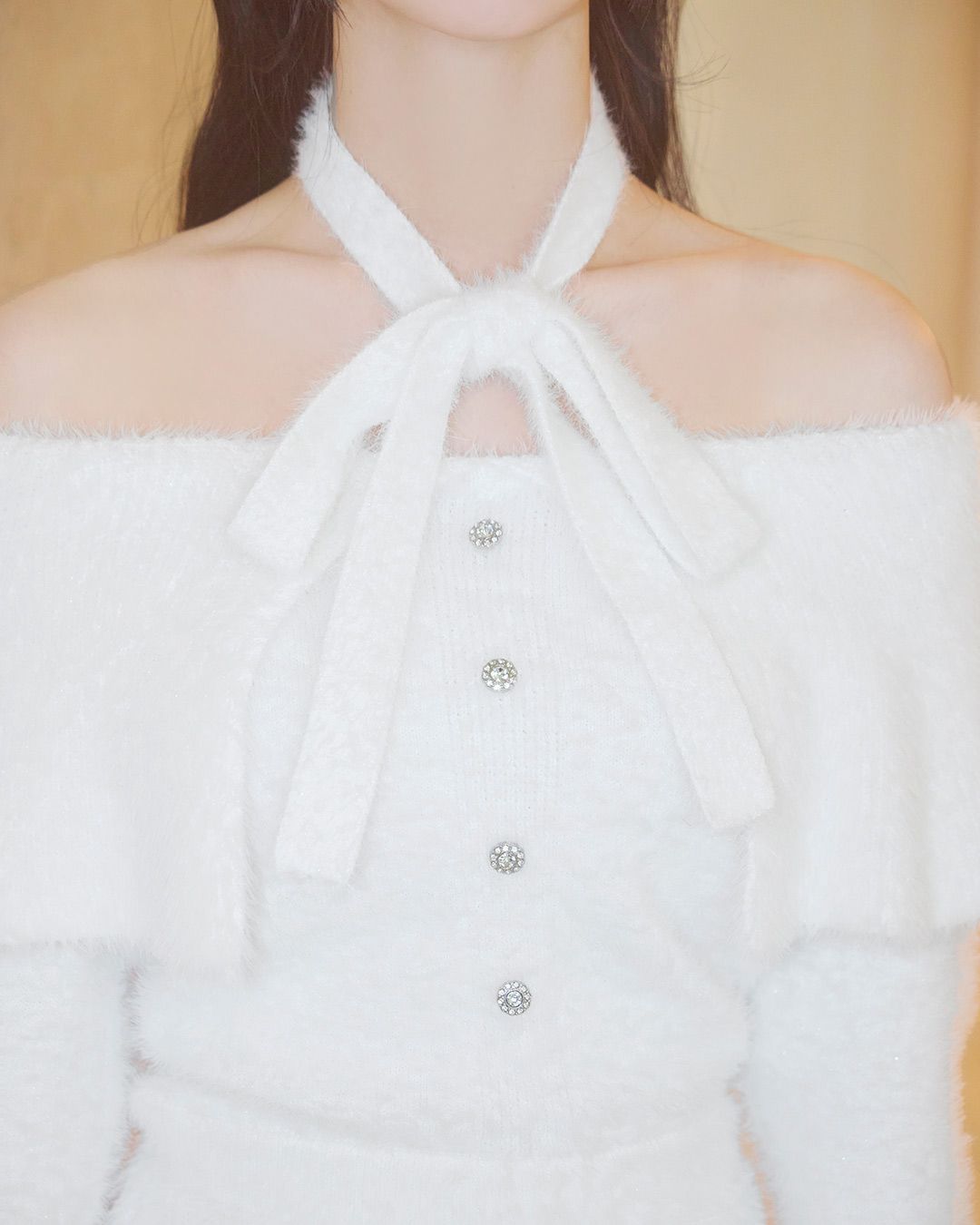 ビッグカラーシャギーニットワンピ ホワイト | ファッション通販