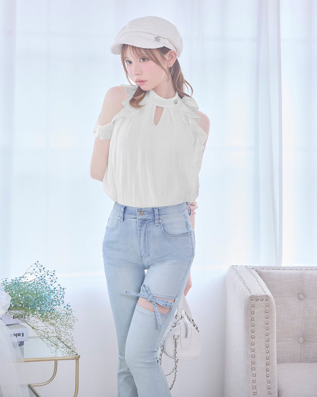 -5kg美脚デニム（ビジューリボン） 5kg美脚デニム（ビジューリボン） ライトブルー | ファッション通販