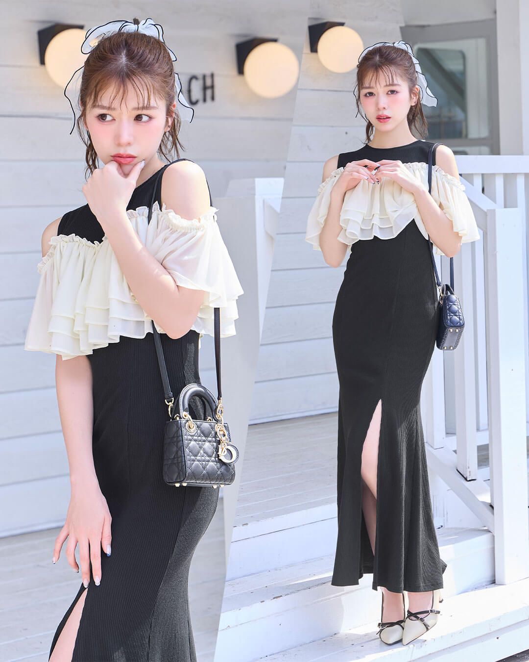 BCBG MAXAZRIA プリーツ ティアード チュール ブラック　ワンピース セール】チュールフリルティアードキャミワンピース（ワンピース