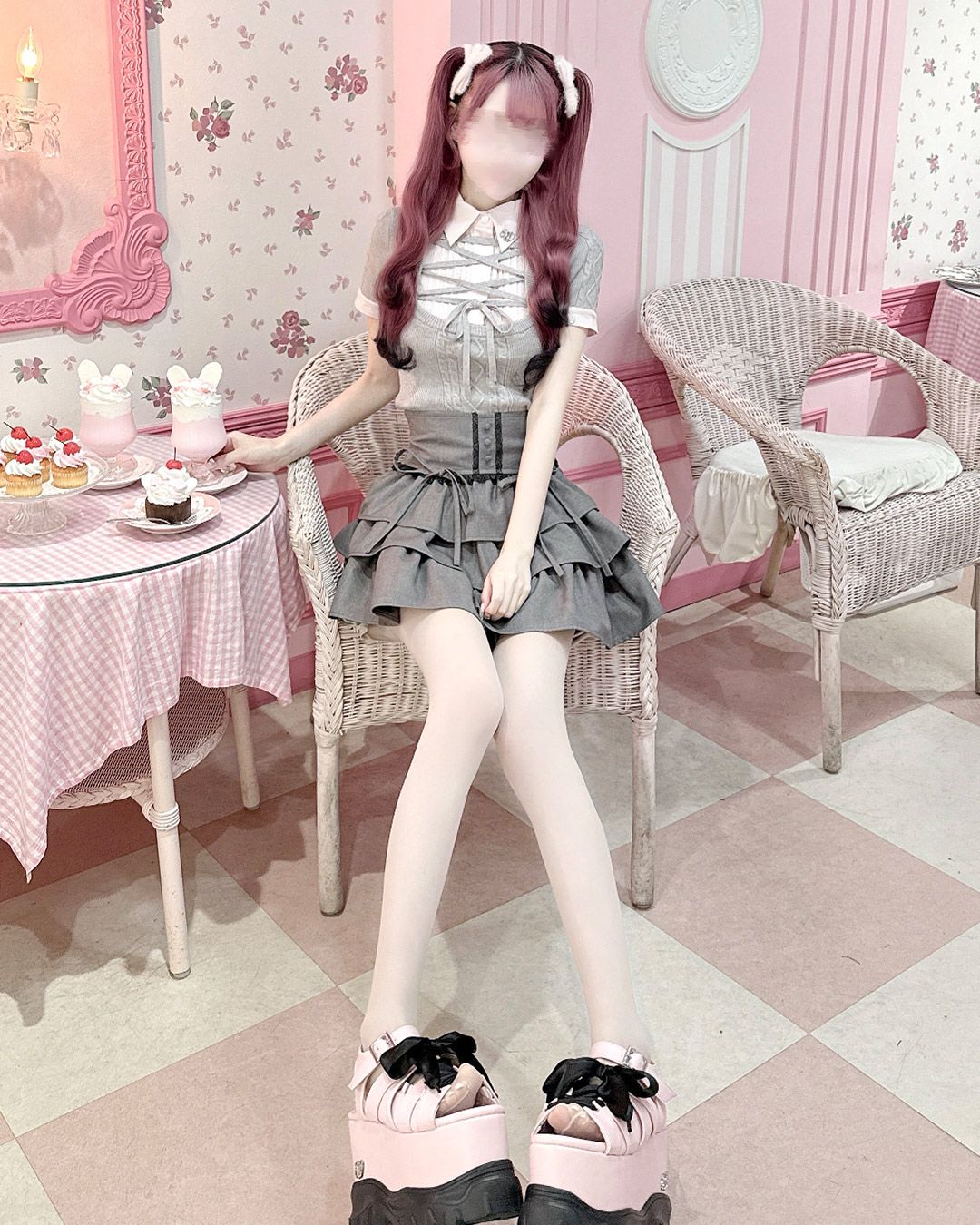 HONEY MEW ハニーミュウ　レースアップドッキングトップス　ブラック 68d07dceb24dd8b36afc2e47ead35e