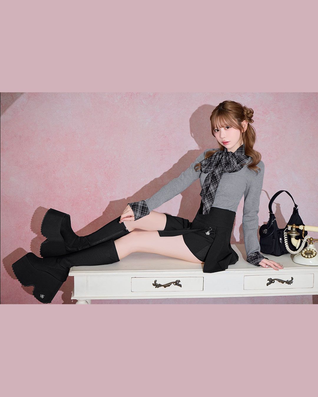 michellMacaron 厚底ストレッチロングブーツ Sサイズ ブラック 14.5cm史上最強ロングブーツ ブラック | ファッション通販