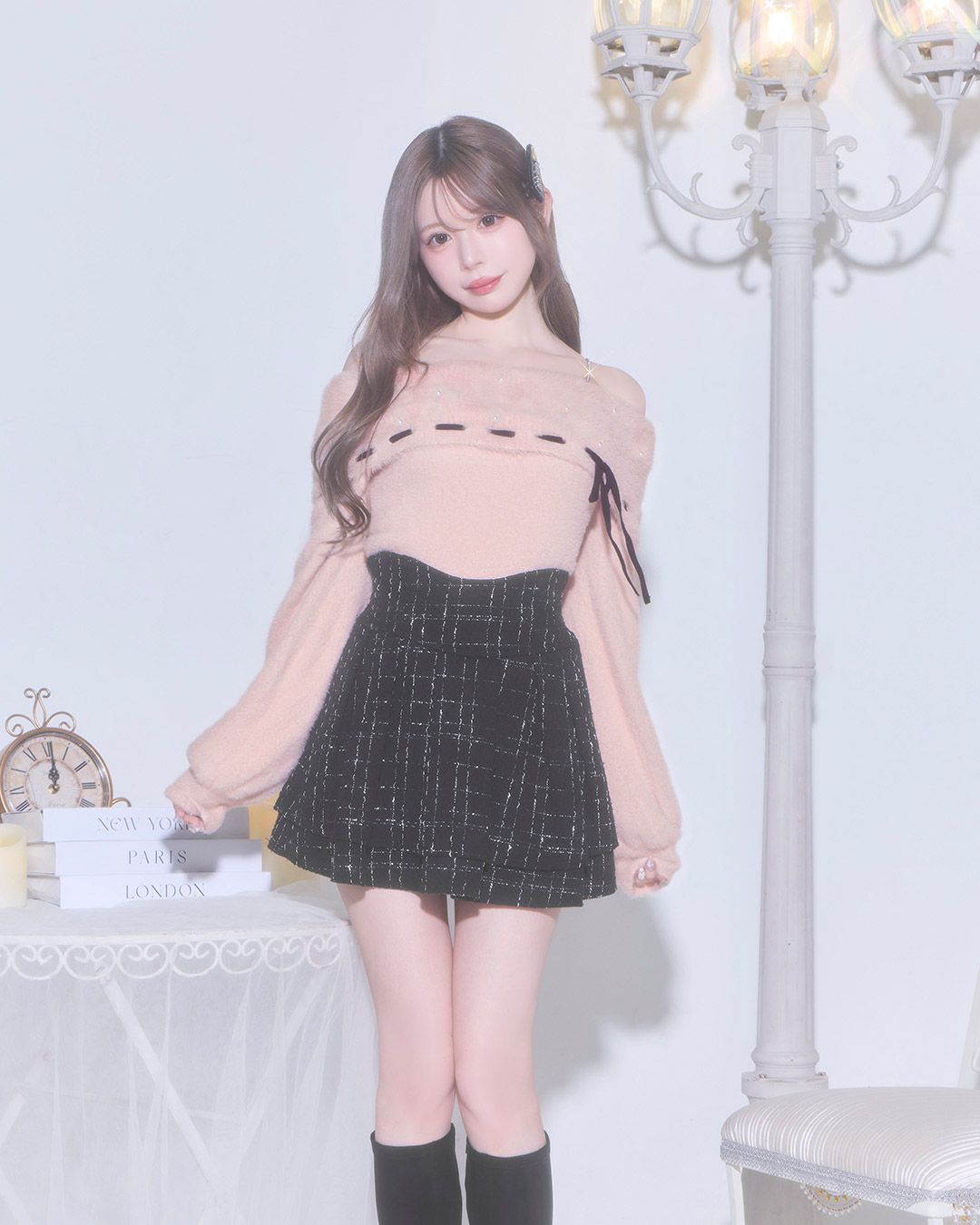 美脚になれる♡ツイードスカート(インナーパンツつき) ブラック 美脚になれる♡ツイードスカート(インナーパンツつき) ブラック
