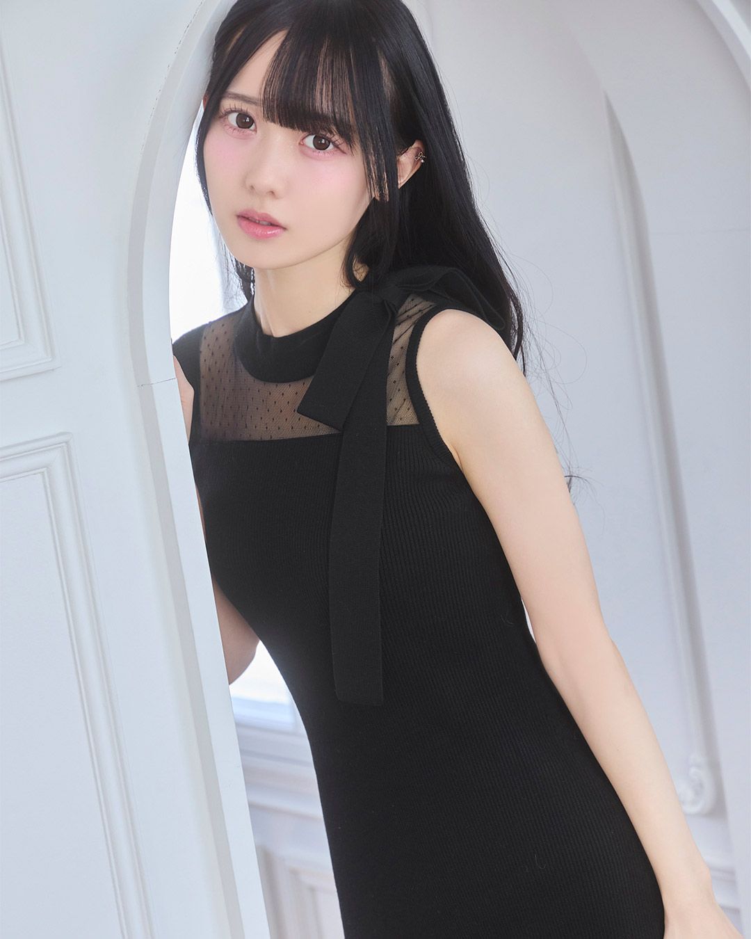 アシンメトリーリボンニットワンピース グレー | ファッション
