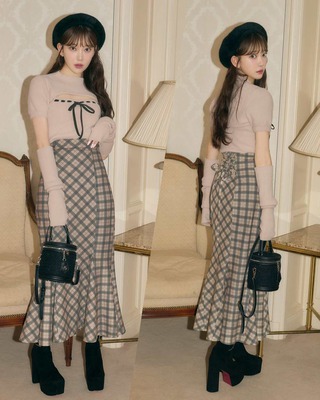 ランダムチェックアンサンブルワンピ ブラウン | ファッション通販
