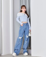 ラインストーンクラッシュデニムパンツ グレー | ファッション