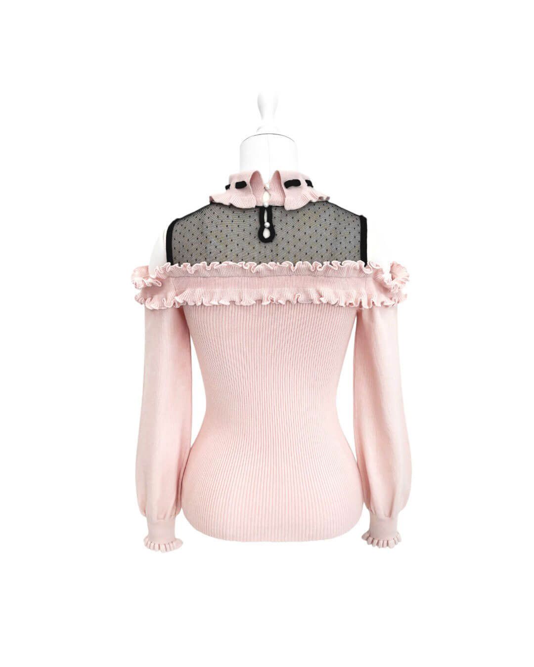 ドットチュール肩あきフリルトップス ピンク | ファッション通販