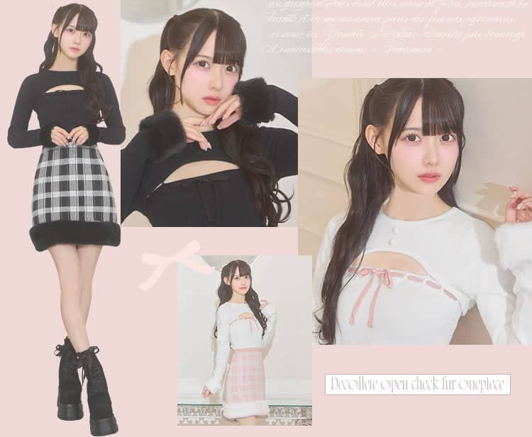 SJJ0360XCデコルテオープンチェックファーワンピ