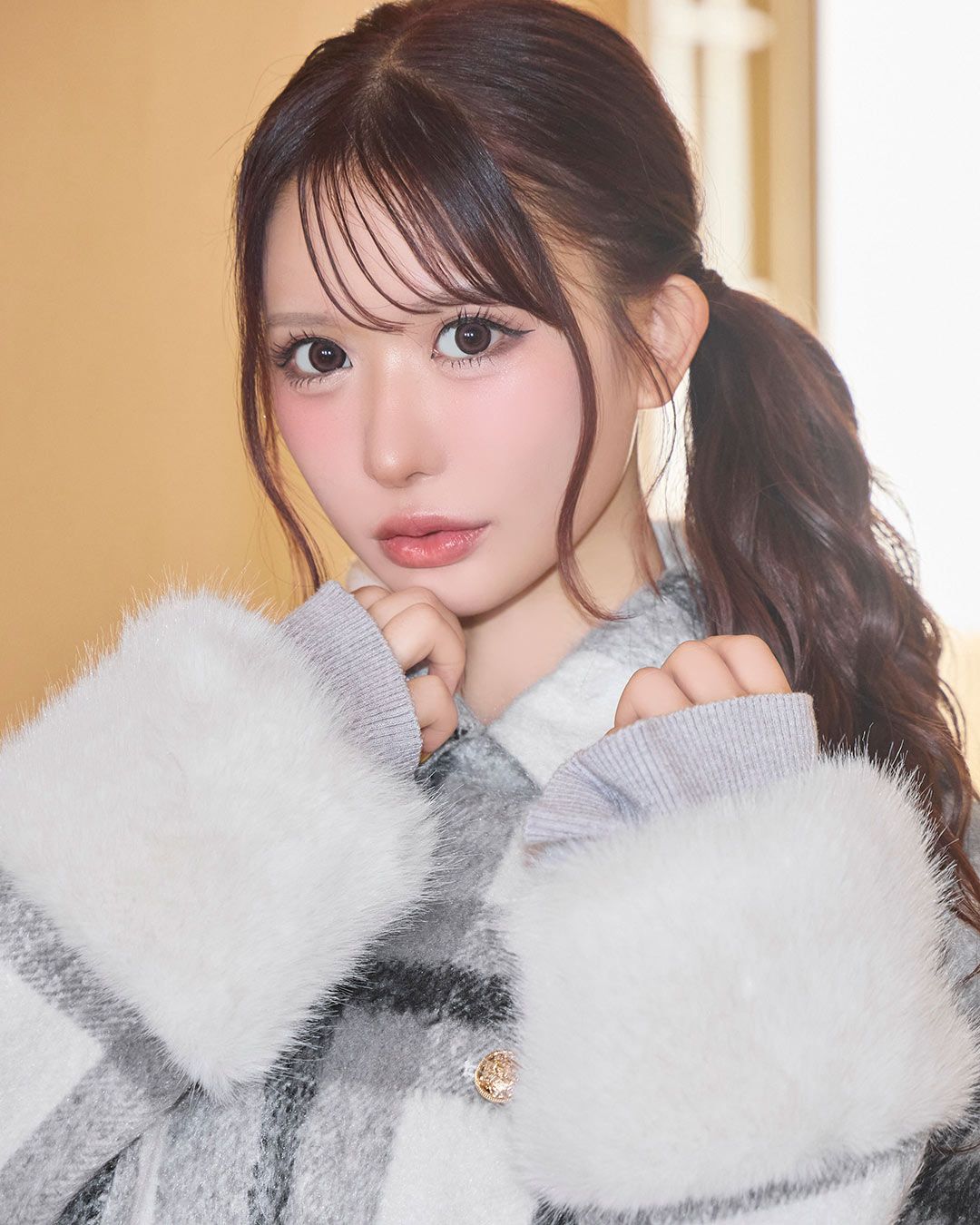 ビッグチェックトレンチファーコート ベージュ | ファッション通販