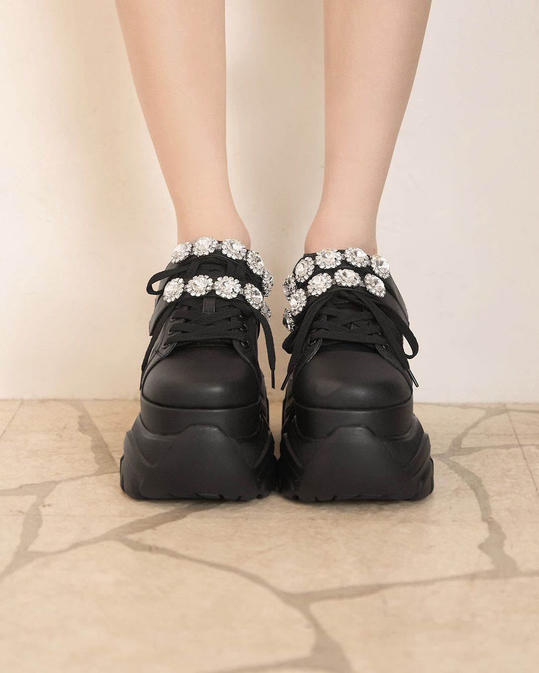 ミシェルマカロン ボリュームソールビジューベルトスニーカー Lサイズ ボリュームソールビジューベルトスニーカー ホワイト