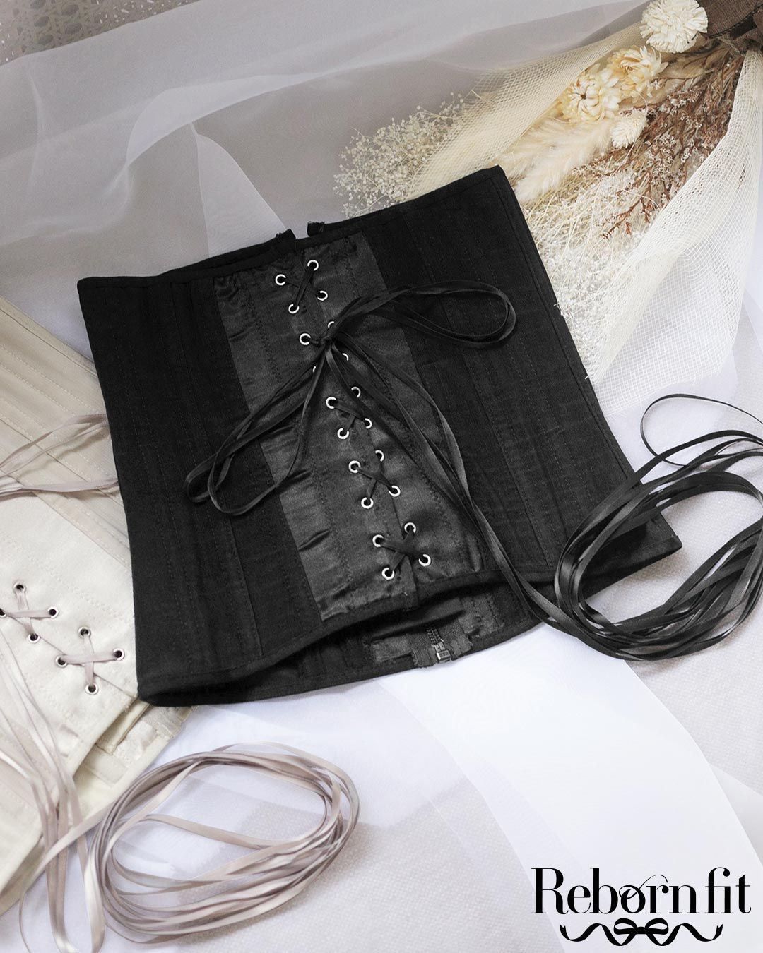 レースアップメッシュコルセット ブラック | ファッション通販