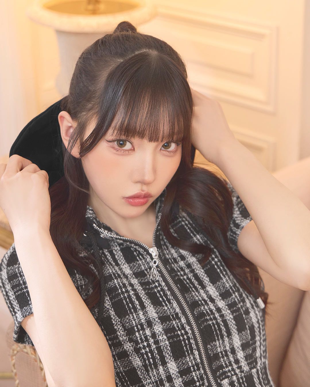 フード付きツイードジップワンピース ブラック | ファッション通販