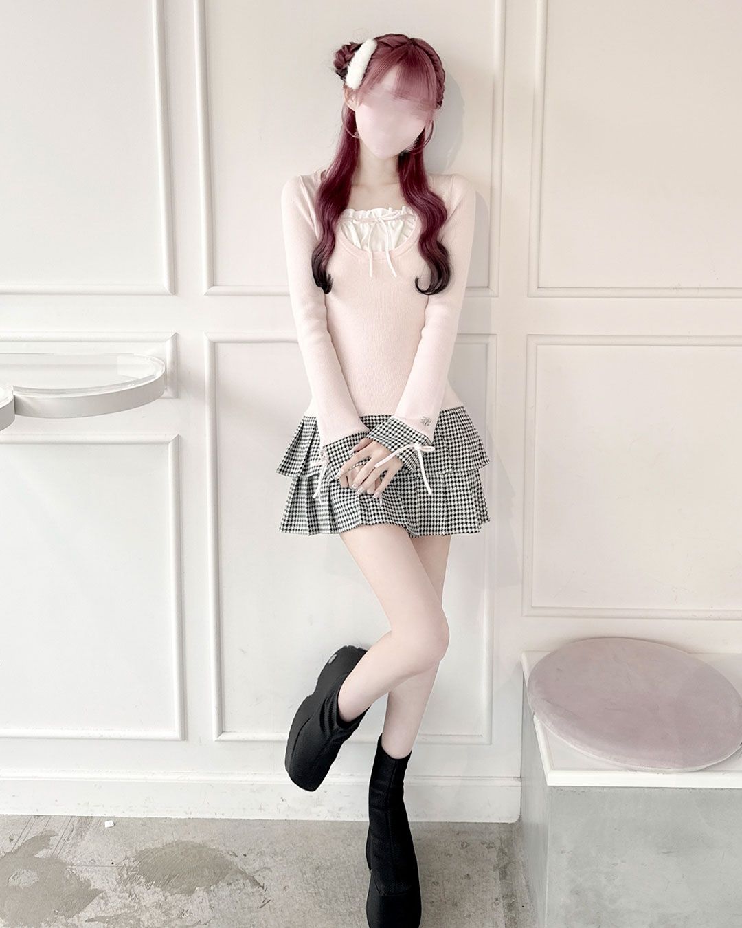 ミシェルマカロン 千鳥プリーツドッキングワンピース 千鳥プリーツドッキングワンピース ブラック | ファッション通販