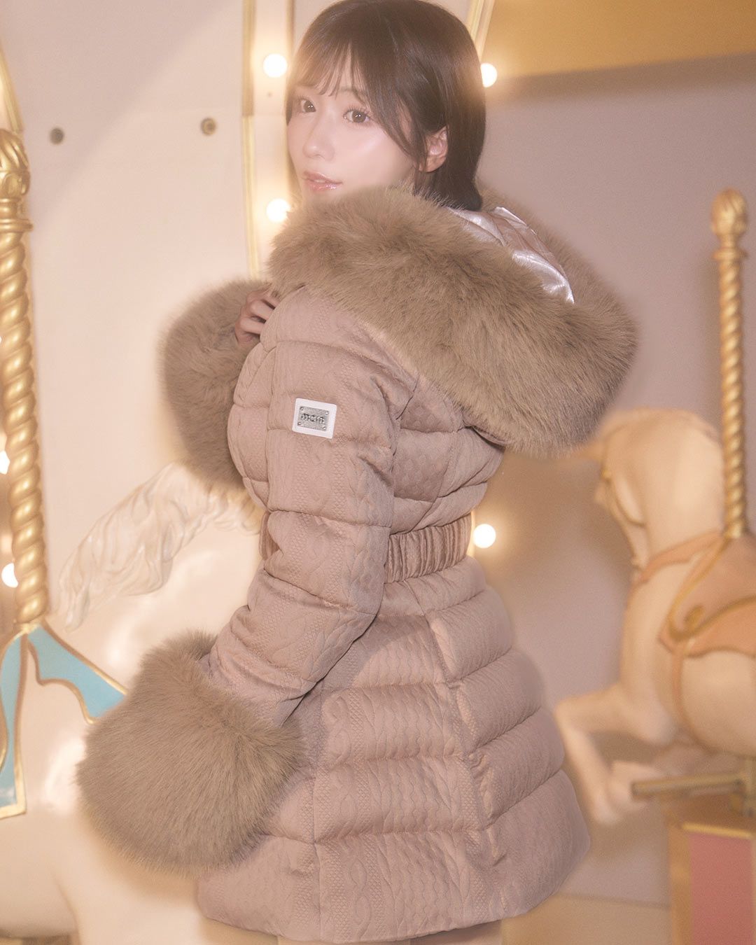 ケーブル柄ベルトダウンコート アイボリー | ファッション通販