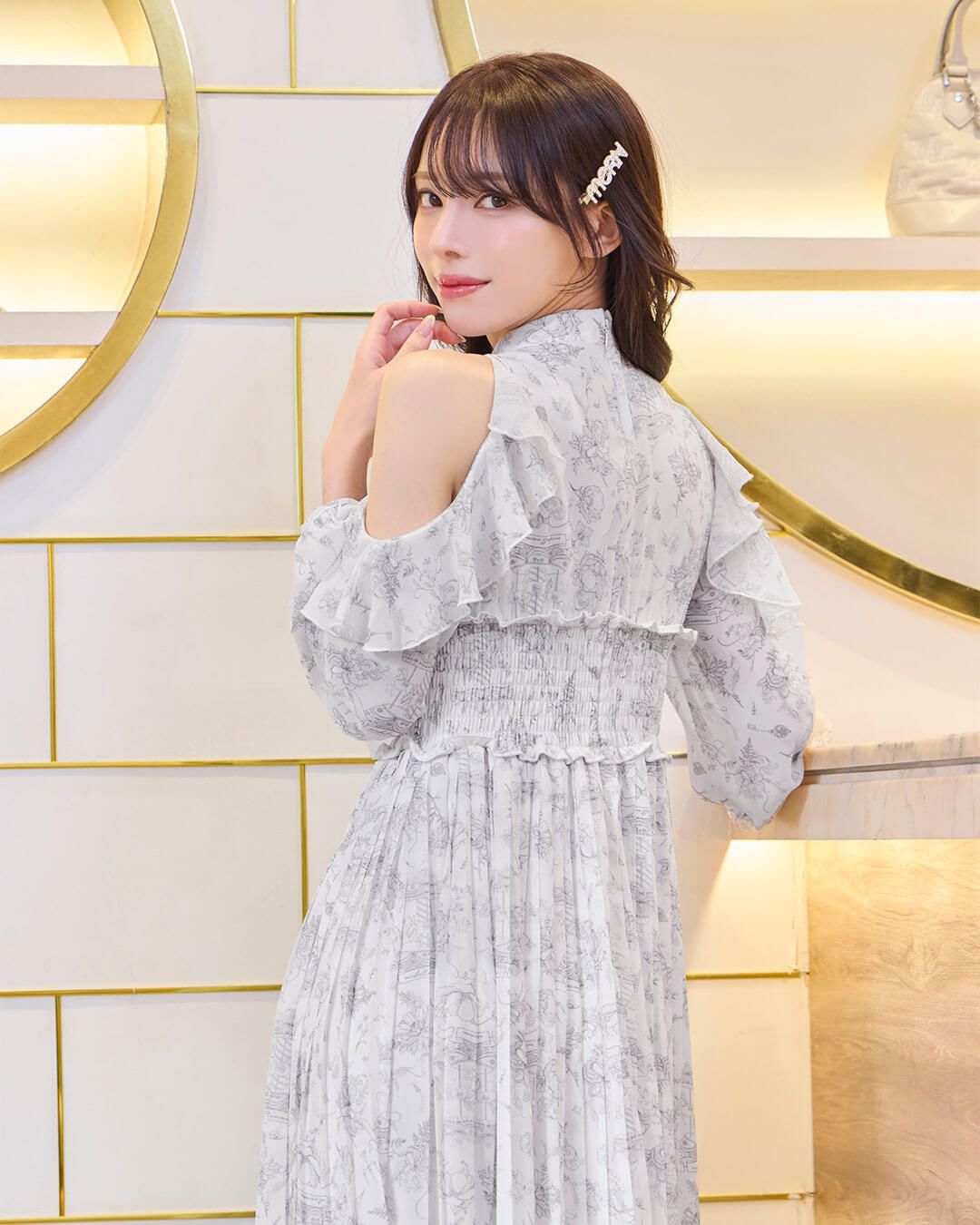 ミシェルマカロン ロイヤルフルールワンピース（ヘアリボン付き） グレー ロイヤルフルールロングワンピース グレー | ファッション通販