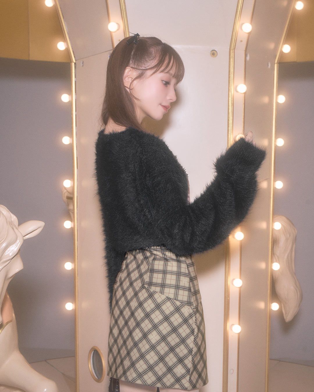 オリジナルチェック柄アンサンブルミニワンピース ベージュ