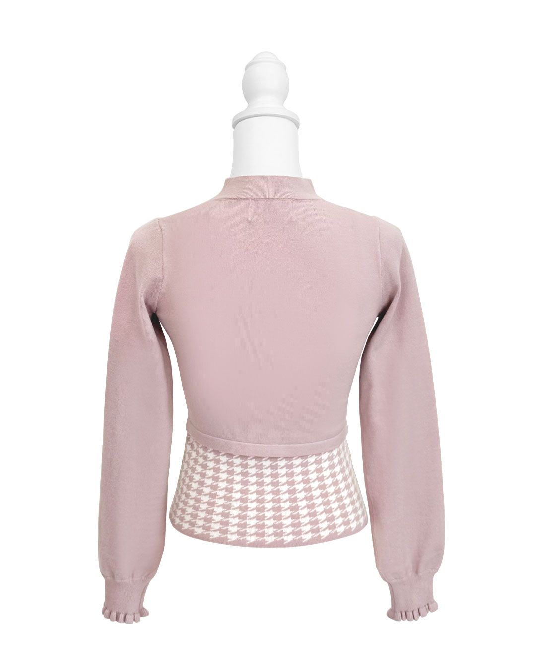 千鳥柄ハイネックアンサンブルトップス ブラック | ファッション