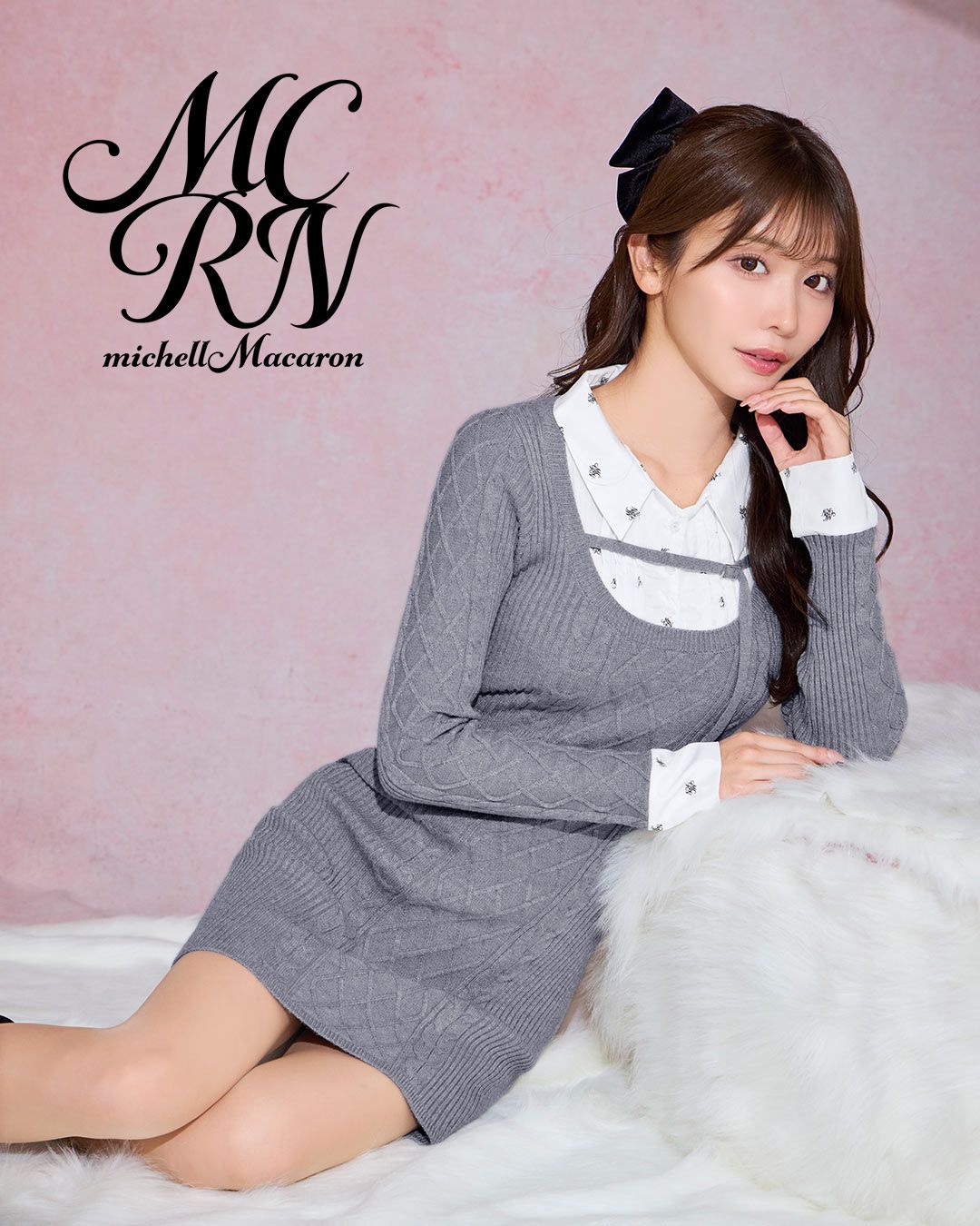 モノグラムシャツドッキングニットワンピース ブラック | ファッション